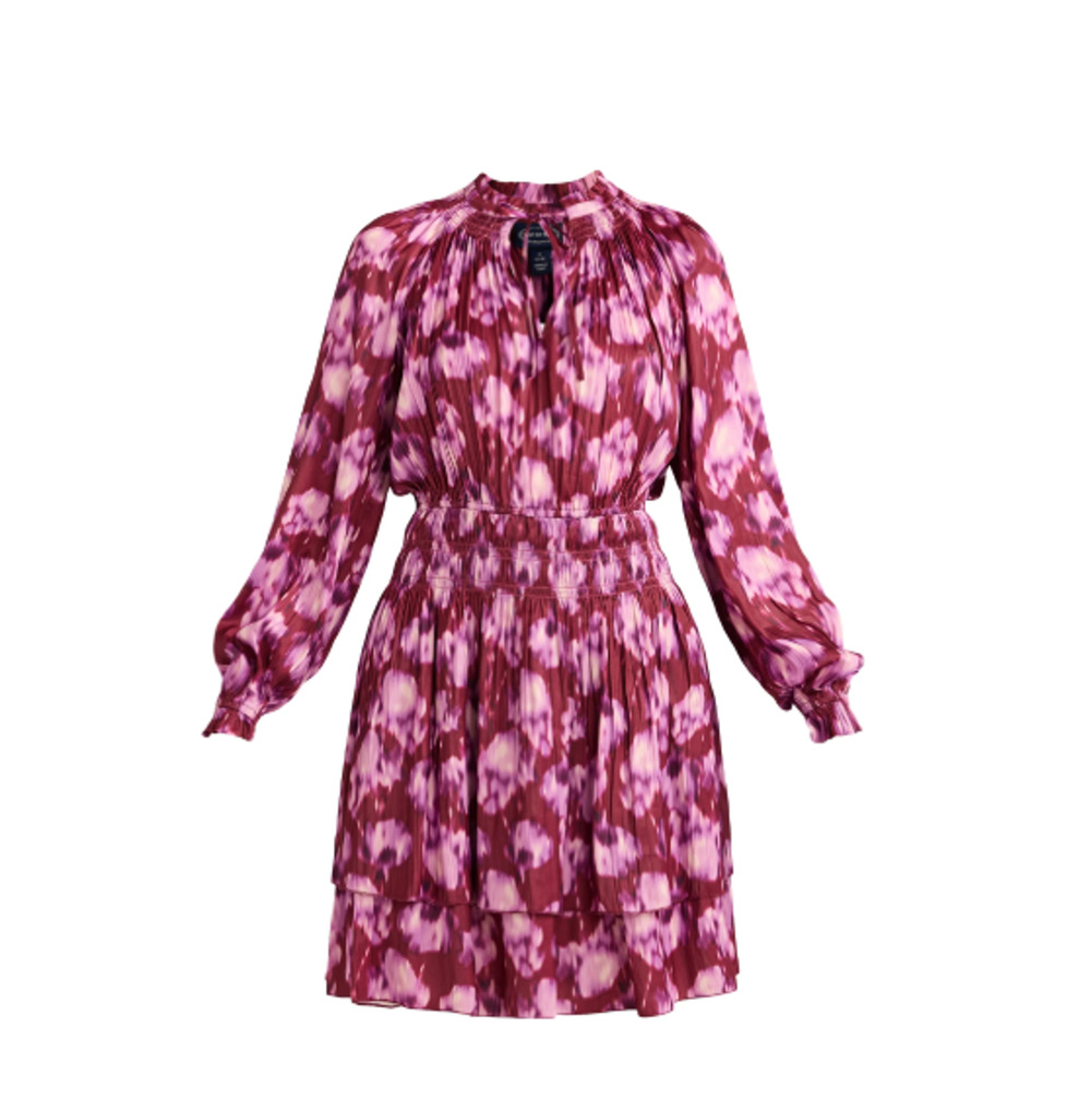 Scoop Womens Smocked Waist Ruffle Mini Dress Long Sleeves Purple Multisize NWOT